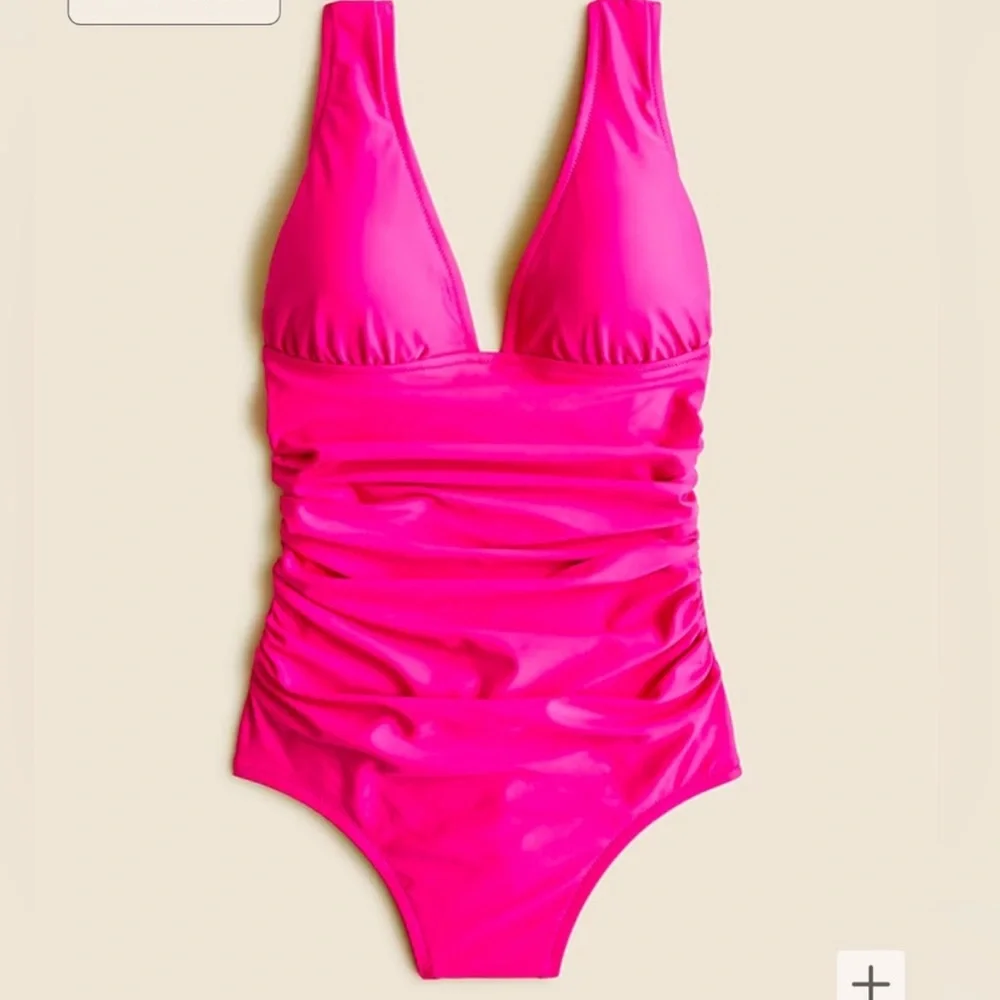 J.Crew Hot Pink Recycled Poly Ruched V-neck Flattering One-Piece Swimsuit NWT 22